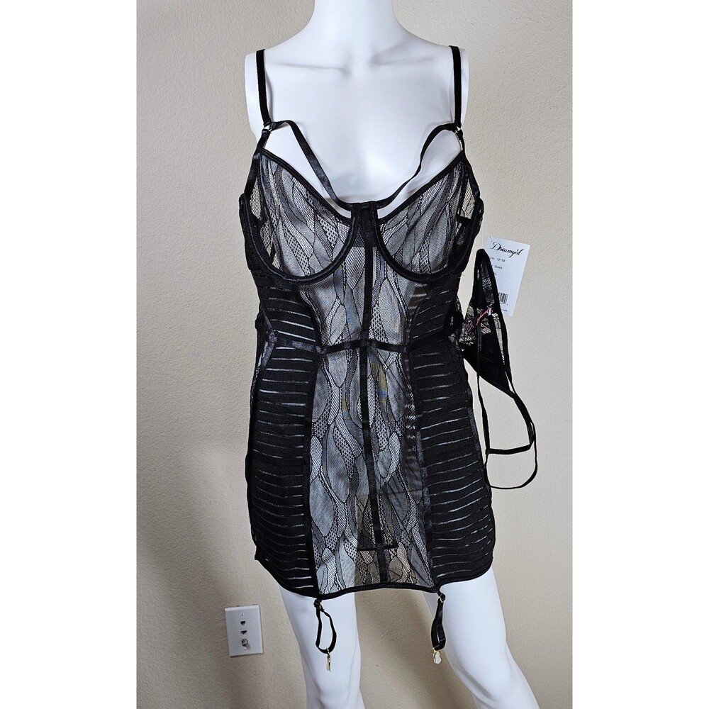 Dreamgirl Black Garter Slip & G-String Lingerie Set Size XL